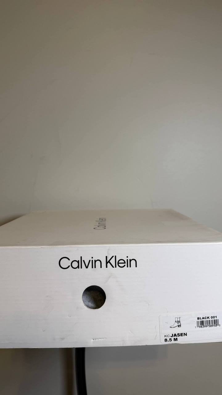 Calvin Klein Black Man‑Made Block Heel Booties 8.5M NIB MSRP $139