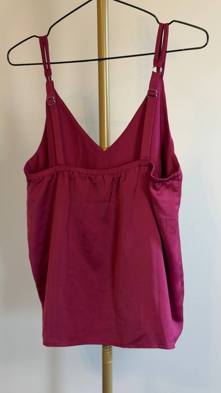 Lands’ End Satin V-Neck Camisole Vivid Berry Pink S $60