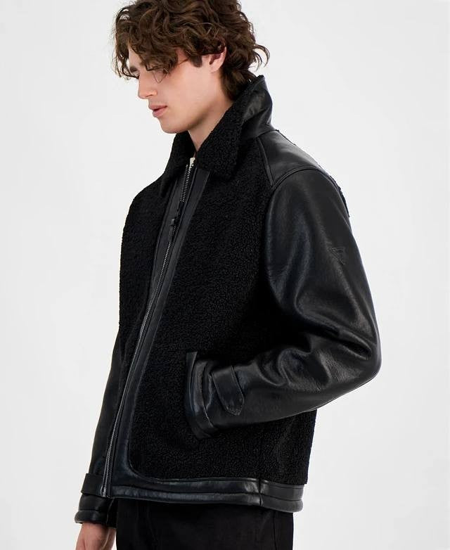 GUESS Men’s Ren Bonded Faux Sherpa Jacket Jet Black XXL NWT $238