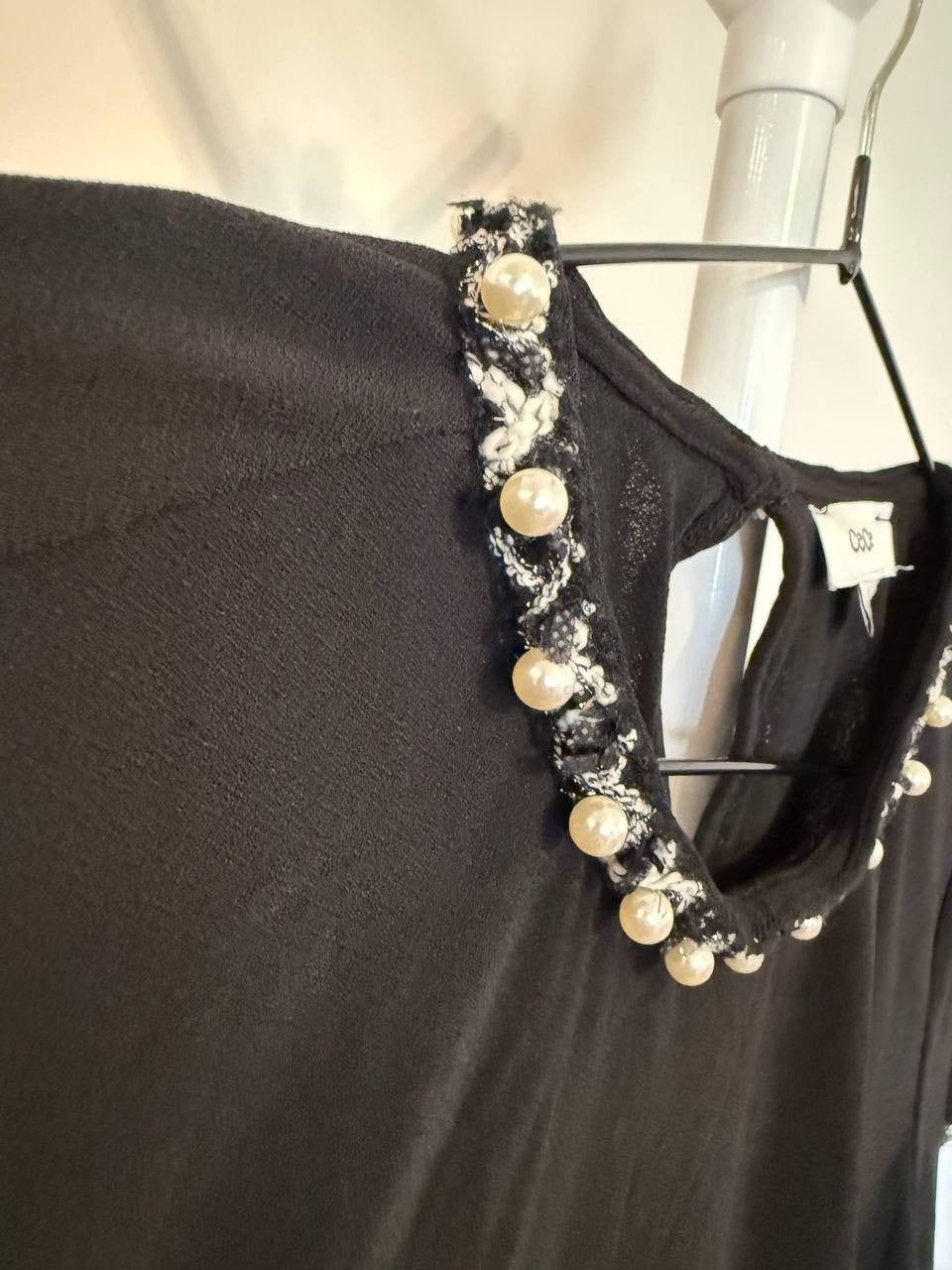 CeCe Faux‑Pearl Embellished T‑Shirt – Size S – Black– NWT – $59