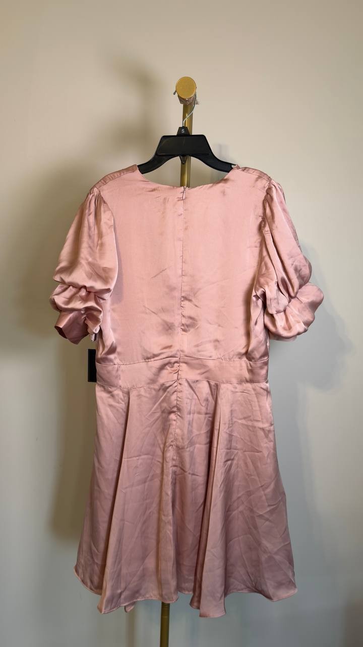 1.STATE Bubble Sleeve V‑Neck Fit & Flare Dress Light Pink L NWT $89