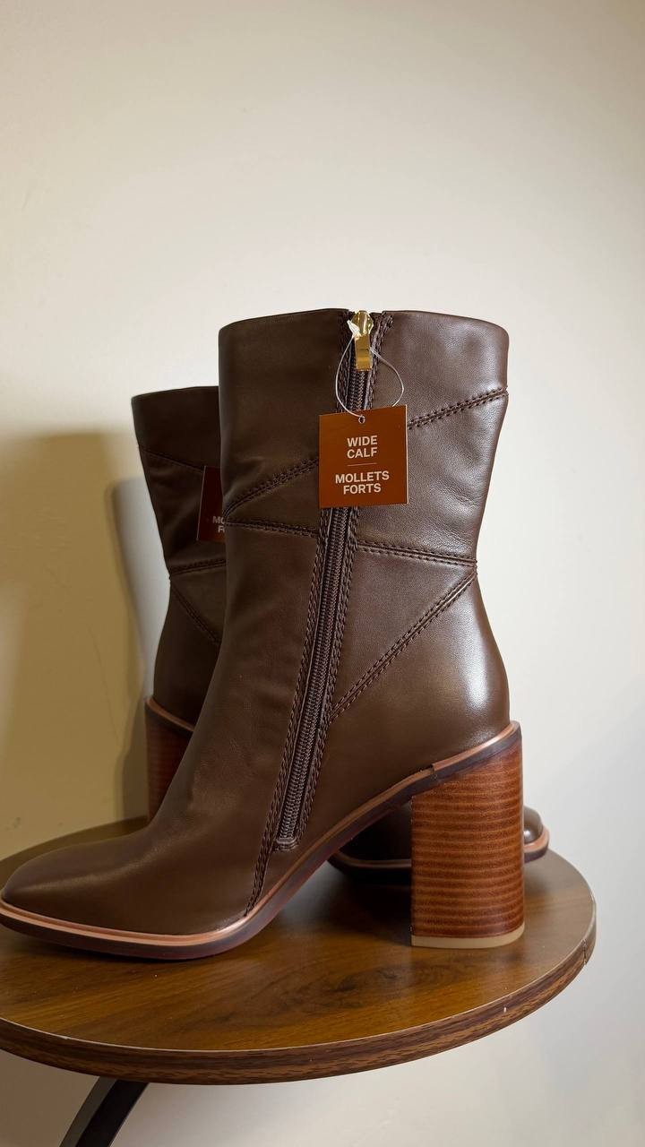 Franco Sarto Brown Leather Mid Shaft Boots 8.5M NIB MSRP $180
