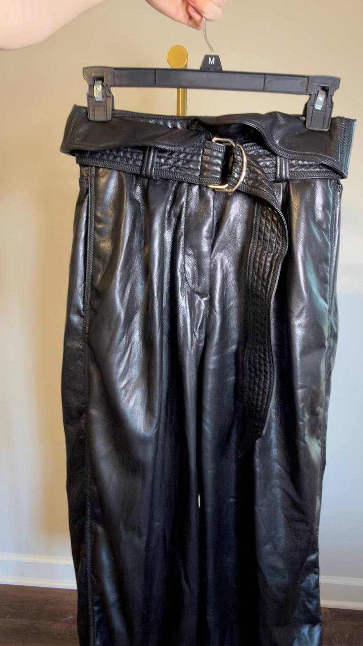 BOSS Faux Leather Straight‑Leg Pants with Belt Black 4 NWT $149