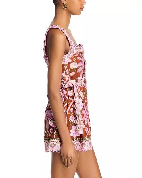 FARM Rio Palm Dream Pleated Romper XS NWT Floral Linen-Blend One-Piece