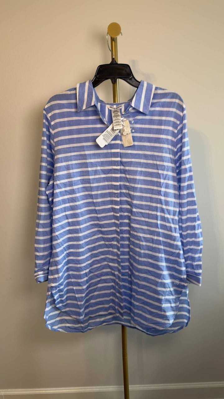 Tommy Bahama Coastline Stripe Cover‑Up Shirt Paradise Blue XL NWT $99.50
