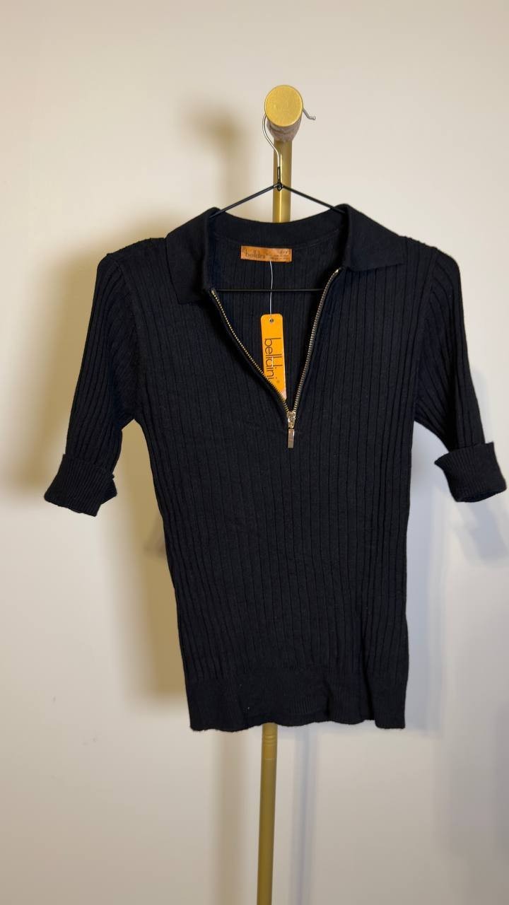 Belldini Black Label Ribbed Zip Mock Neck Sweater Black S/P NWT $75