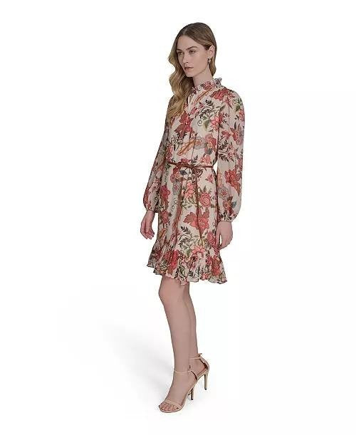 Vince Camuto Chiffon Printed Dress Multicolor 4 $148 NWT