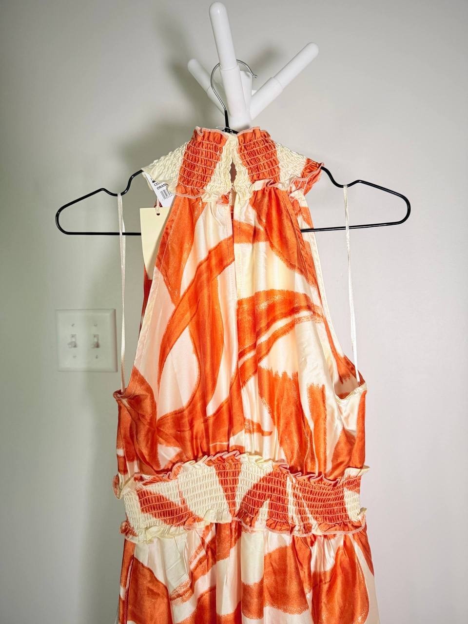 Melloday Geo Mock Neck Maxi Dress –Orange Print– Size S – NWT – $99