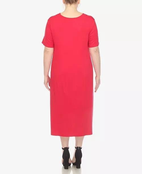 White Mark Plus Size Short Sleeve Pocket Swing Midi Dress Magenta 3XL NWT $68