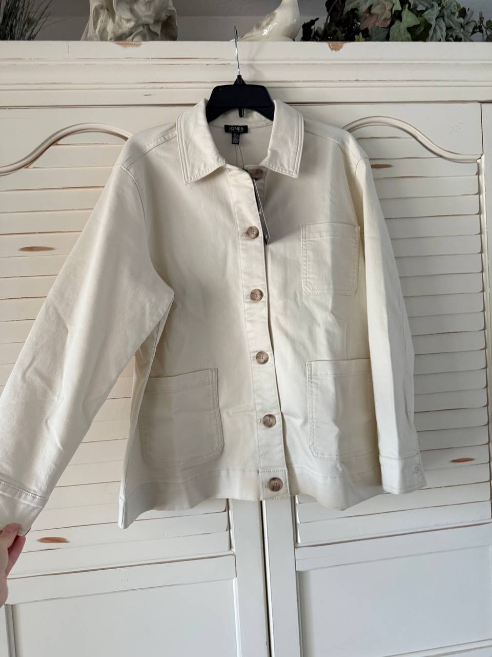 Jones New York City Denim Pocket-Front Jacket Beige Size XL NWT $119