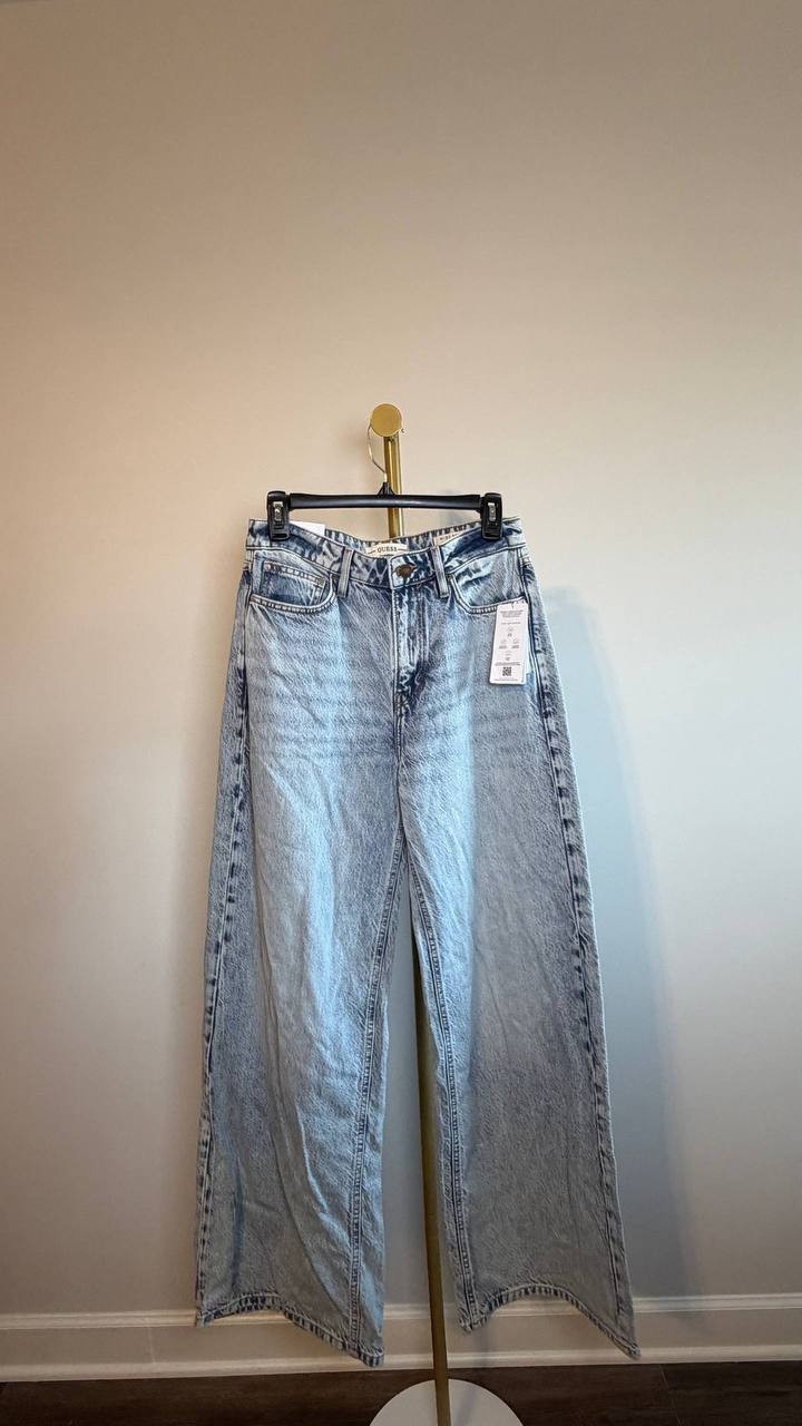 Guess Eco Bellflower Wide‑Leg Jeans Jersey Blue 27x32 NWT $118