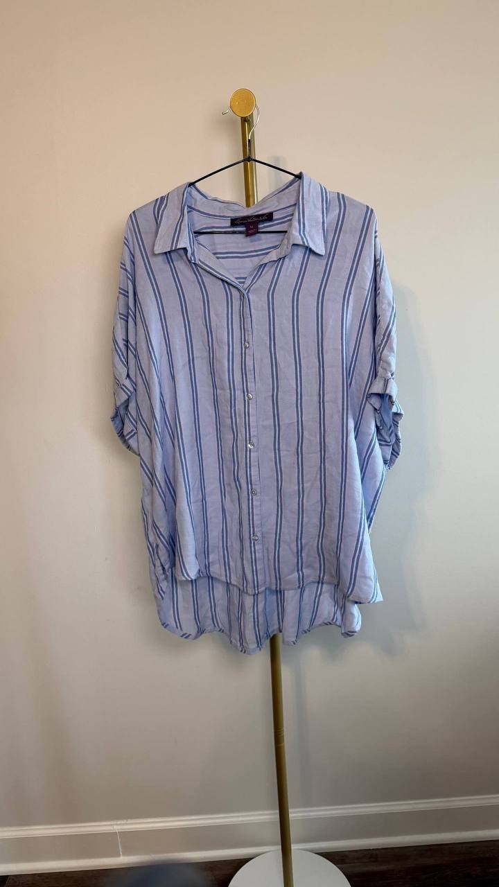 Gloria Vanderbilt Plus Size Short Sleeve Woven Shirt Blue 1X NWT $48