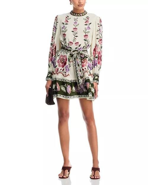 FARM Rio Rococo Long‑Sleeve Tiered Mini Dress White Multi M NWT $248