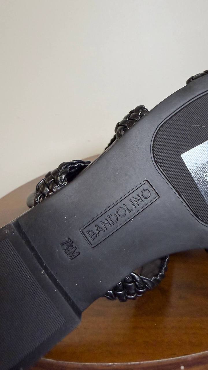 Bandolino Black Faux Leather Flat Slide Sandals 7.5M New in Box MSRP $79