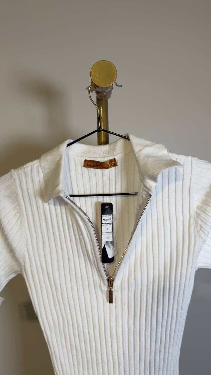 Belldini Collared Quarter-Zip Ribbed-Knit Sweater White S NWT $69