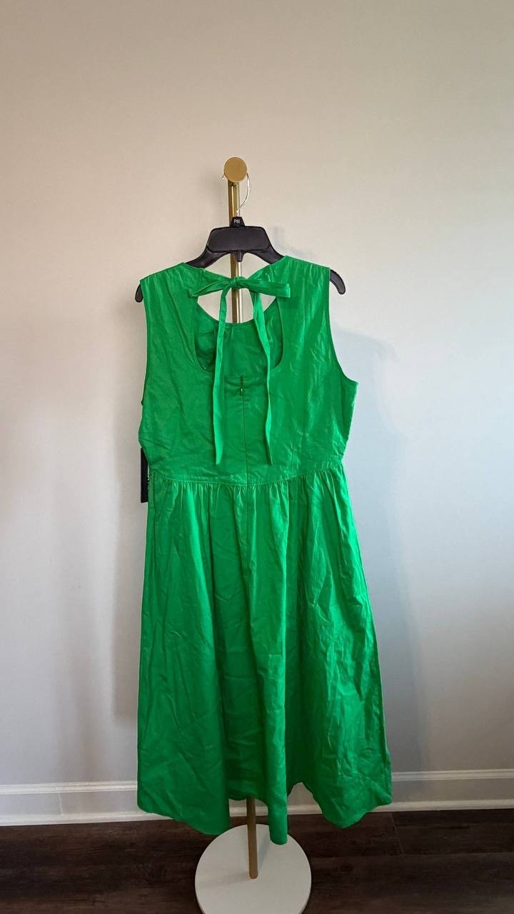 Karl Lagerfeld Paris Poplin Bow‑Back A‑Line Dress Green 10P NWT $149