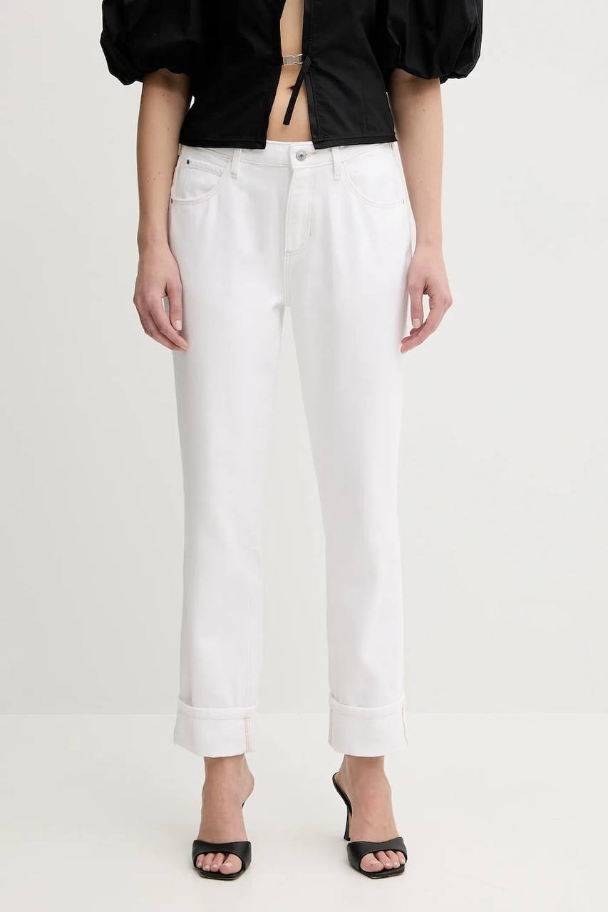 Guess Celia Boyfriend High‑Rise Cuffed‑Hem Jeans White Sensation 31x30 NWT $108
