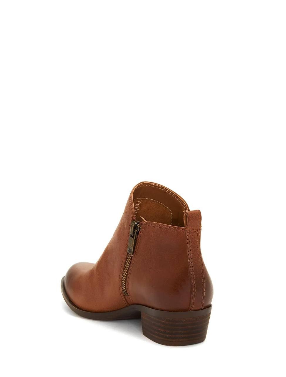 Lucky Brand Basel Booties 8M Toffee Leather Almond Toe Dual Zip NIB msrp$129