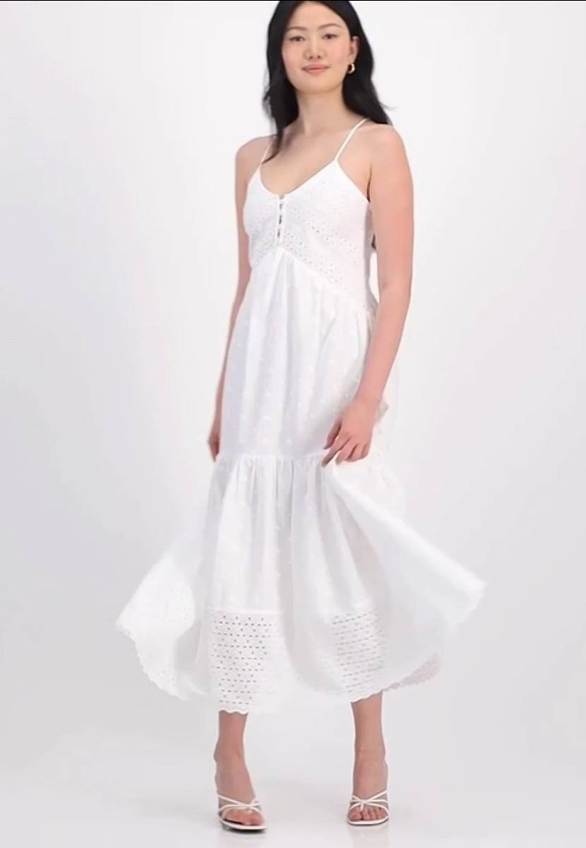 And Now This Petite Eyelet Tiered Maxi Dress White PL NWT Cotton MSRP$79.50