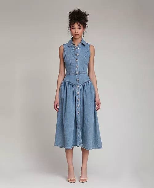 Avec Les Filles Spread Collar Snap-Front Midi Dress Satin Wash 8 NWOT $169
