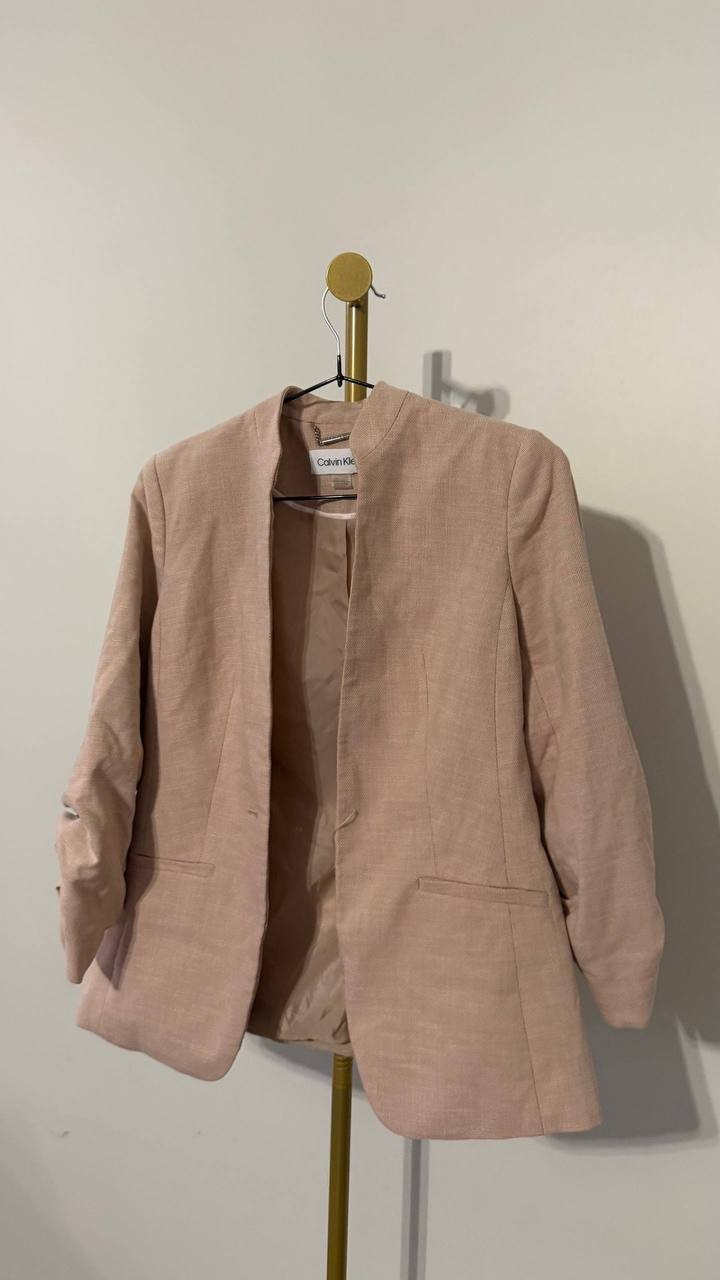 Calvin Klein One-Button Textured Jacket Polyester Pink 2P NWOT