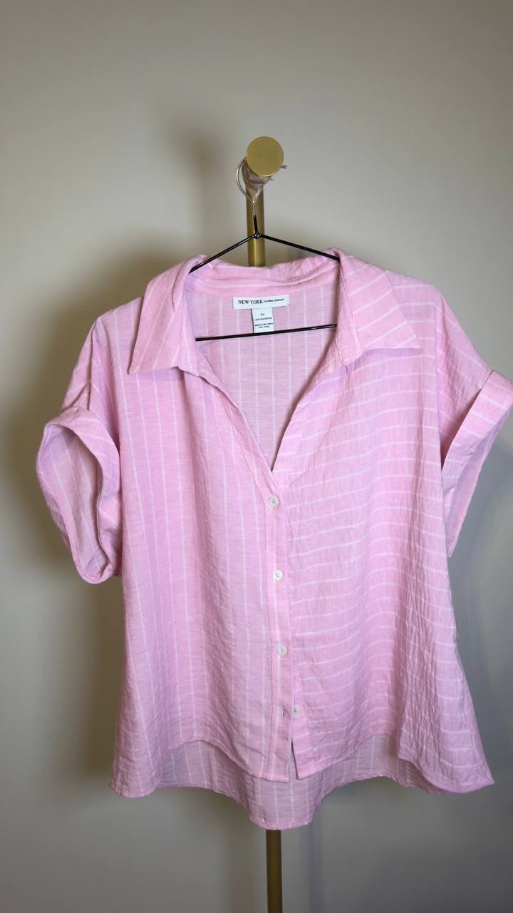 New York Clothing Women’s Pink Striped Short Sleeve Shirt XL NWOT $35
