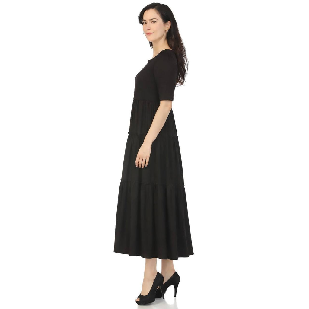 White Mark Square Neck Short Sleeve Tiered Maxi Dress Black M NWT $86