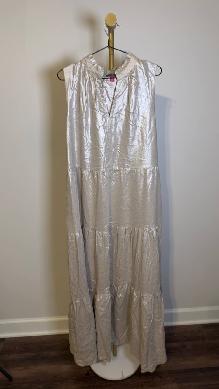 Vince Camuto Tiered Ruffle Maxi Dress Smocked Waist Neutral XL NWT $129