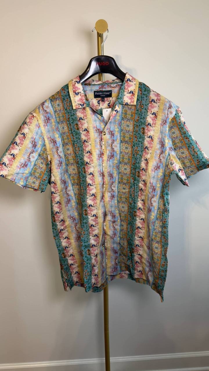 Paisley & Gray Slim Fit Multi‑Pattern Camp Shirt Pink/Green XXL NWT $80