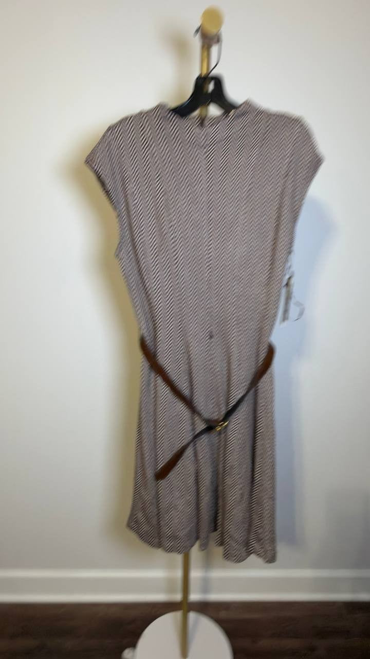 Taylor Women’s Belted Jacquard A‑Line Dress Brown Cream 12 NWT $128