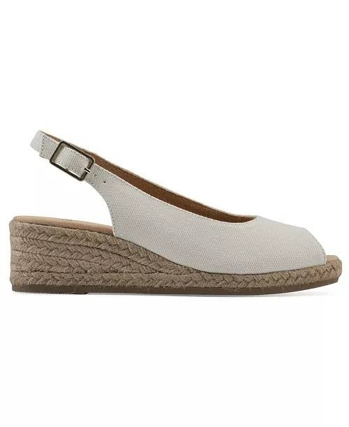 White  Mountain  Wedge  Sandals  White  Fabric  7.5W  New  $89