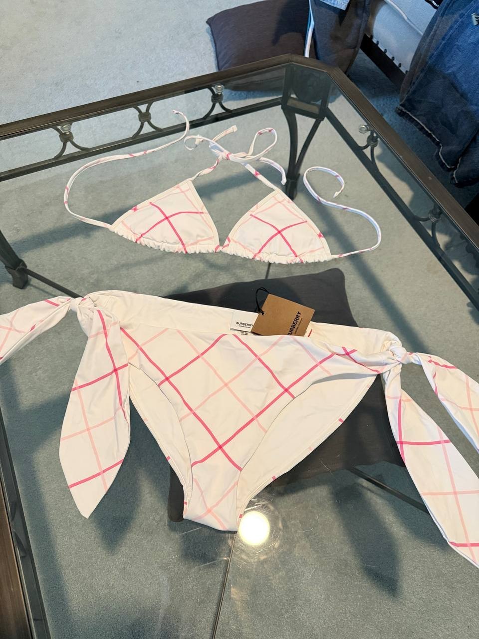 Burberry White Check Bikini Set – New With Tags Size M Authentic Designer