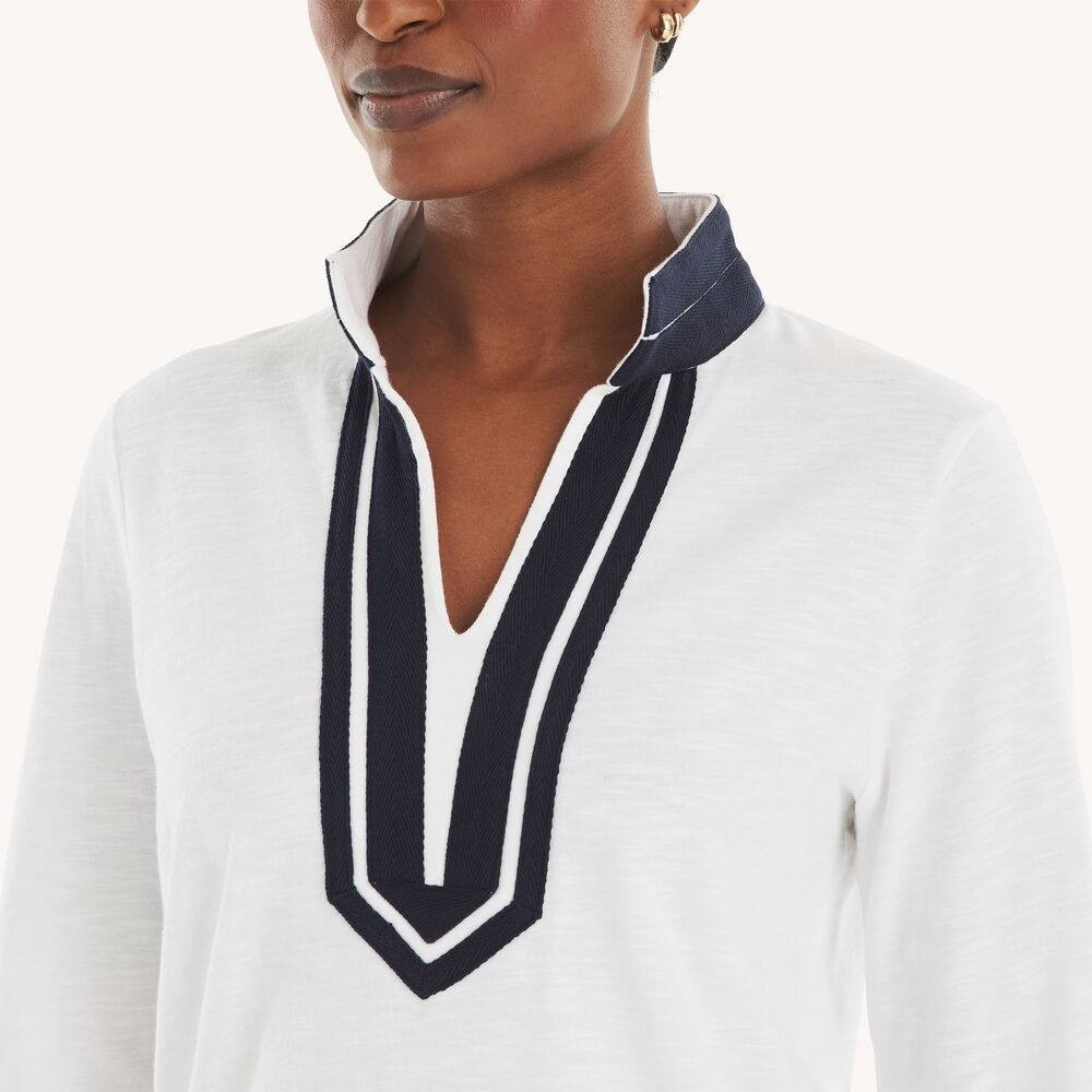 Nautica V-Neck Tunic Top White XL NWT Cotton Knit Long Sleeve Relaxed Fit
