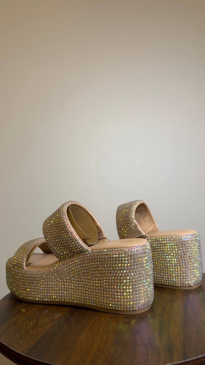 Wild  Pair  Laelyn  Wedge  Sandals  Bling  Fabric  7.5M  New  With  Box  $79.50
