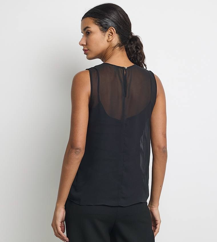Calvin Klein Sheer Sleeveless Top Black L NWT $69