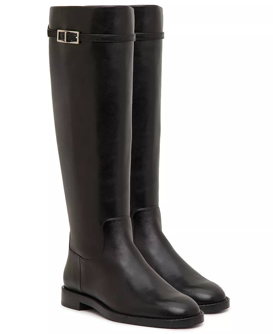 INC Britta Boots 6.5M Black Beauty Leather Knee Riding Flat Zip NIB msrp$189