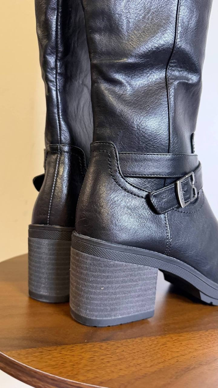 Dr. Scholl’s Prairie Riding Boots 7.5M Black Synthetic Block Heel NIB msrp $160