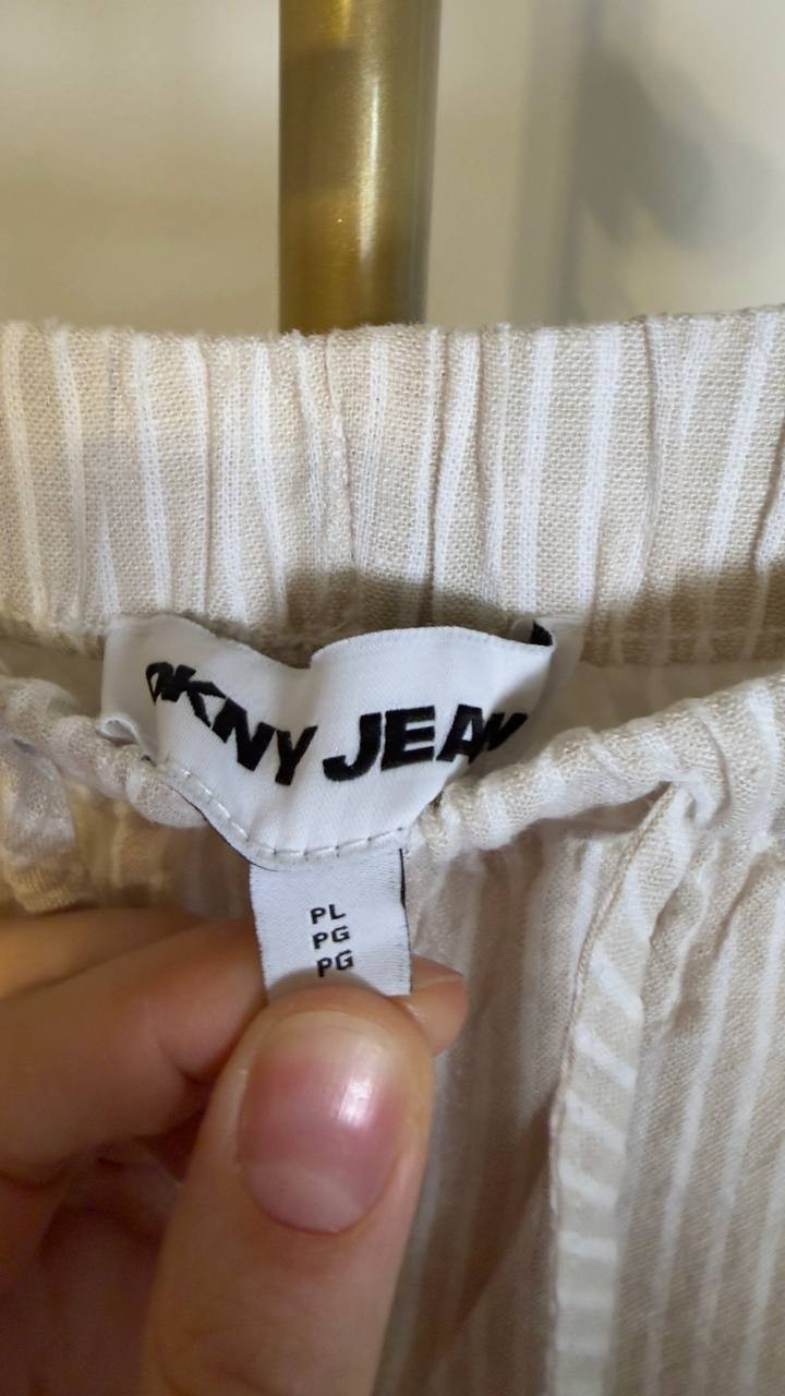 DKNY Jeans Petite Linen-Blend High-Waist Wide-Leg Pants Lex Pebble PL NWOT $89
