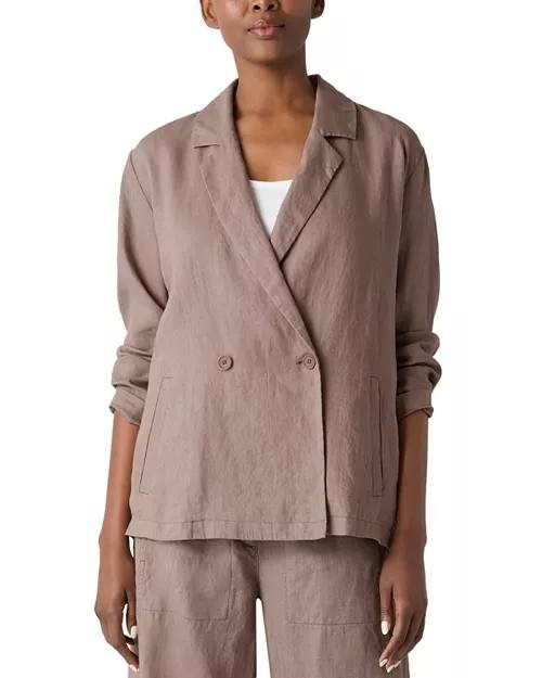 Eileen Fisher Linen Blazer Cocoa XL Notch Collar &amp; Double-Breasted NWT
