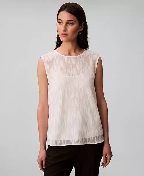 Calvin Klein Sleeveless Burnout Blouse White XL NWT $99