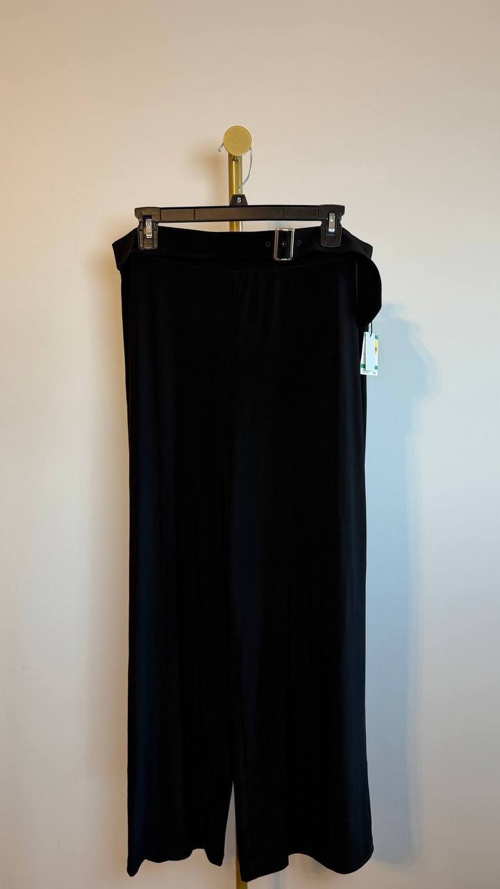 Anne Klein High‑Waist Belted Wide‑Leg Pants Black L NWT $79