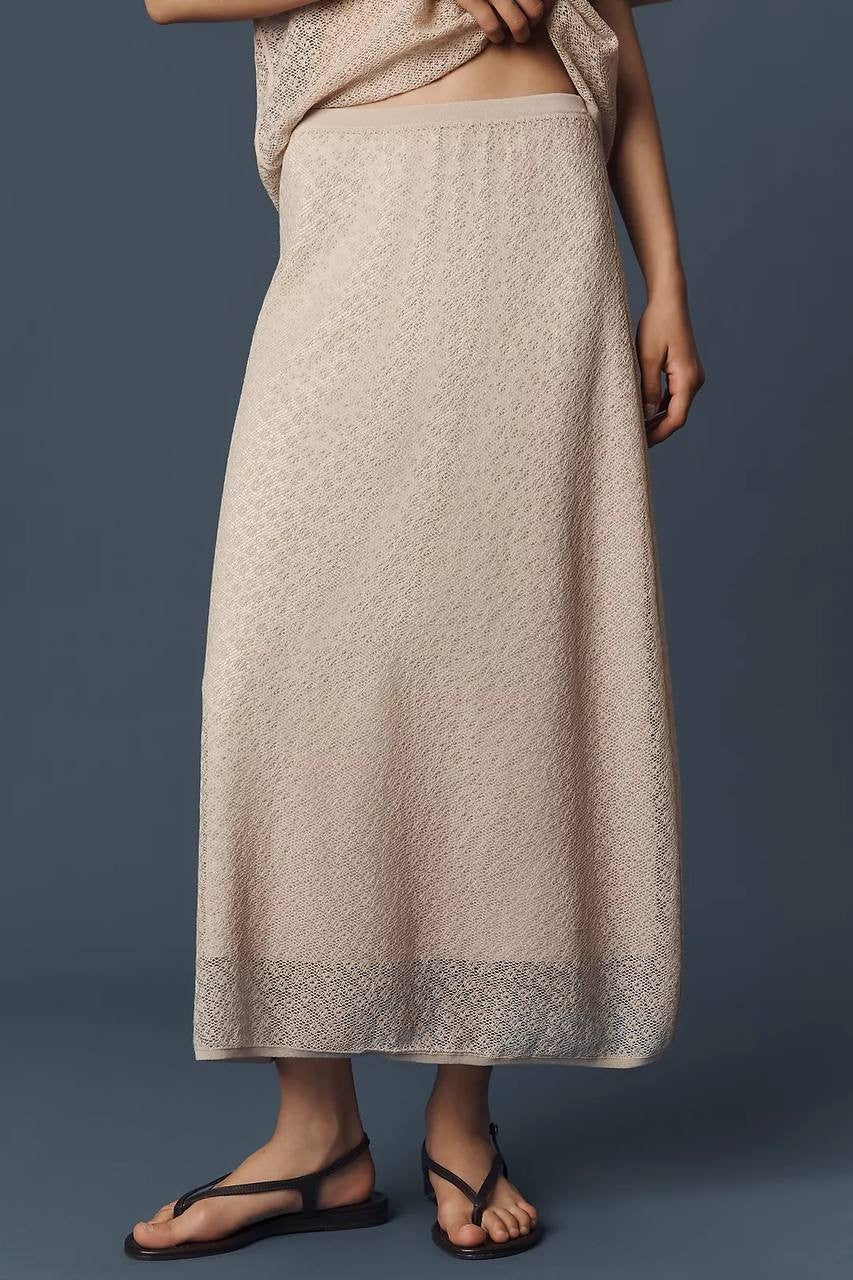 Theory Floral Lace A-Line Midi Skirt Taupe 2P Petite Pull-On High-Rise