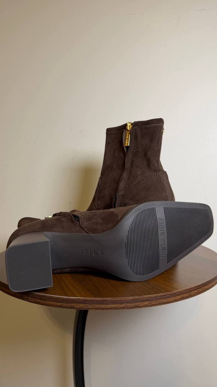 Anne Klein Paidge Bootie Dark Brown 8M Fabric Sock Fit Booties NWB MSRP $109