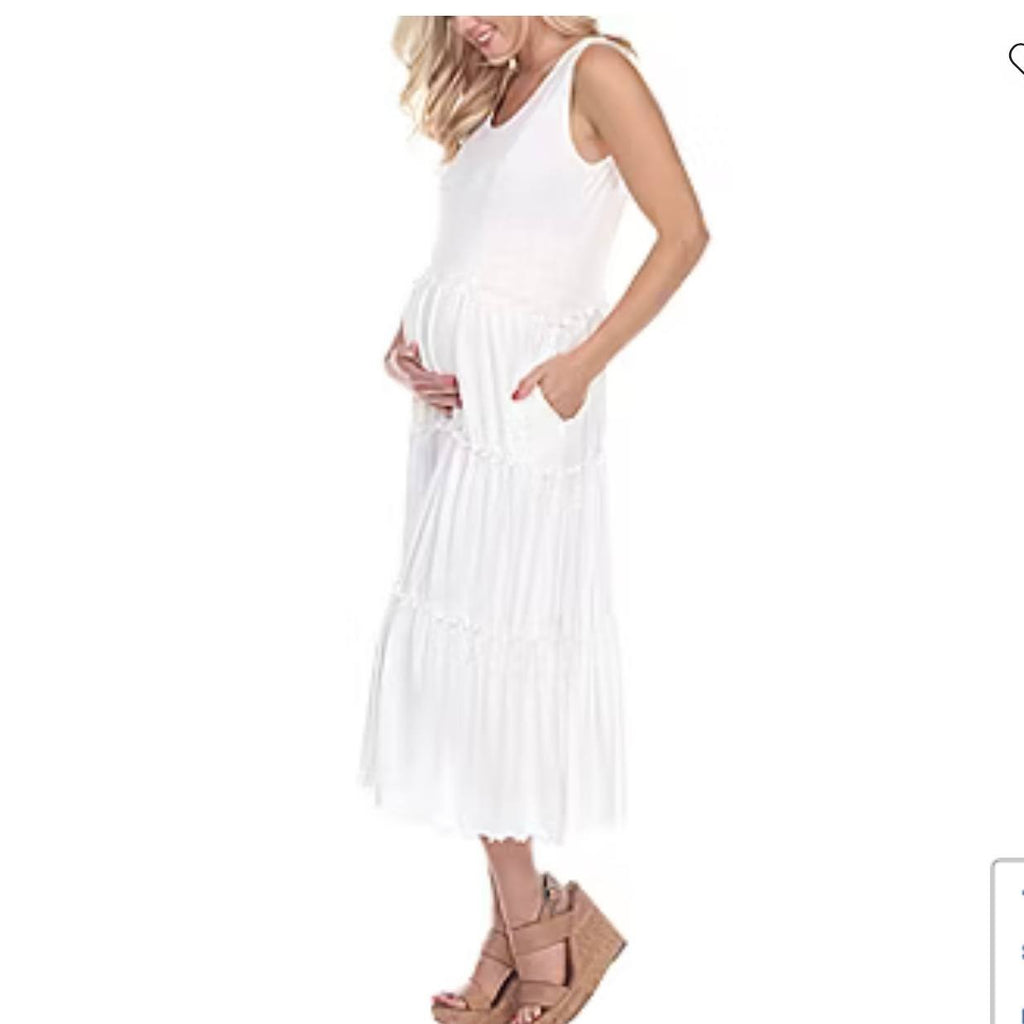 White Mark Maternity Dress 1XL White Sleeveless Tiered Smock Midi Pullover NWT