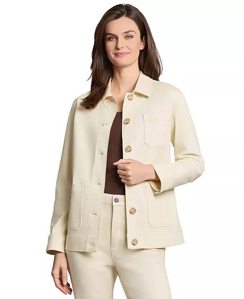 Jones New York City Denim Pocket-Front Jacket Beige Size XL NWT $119