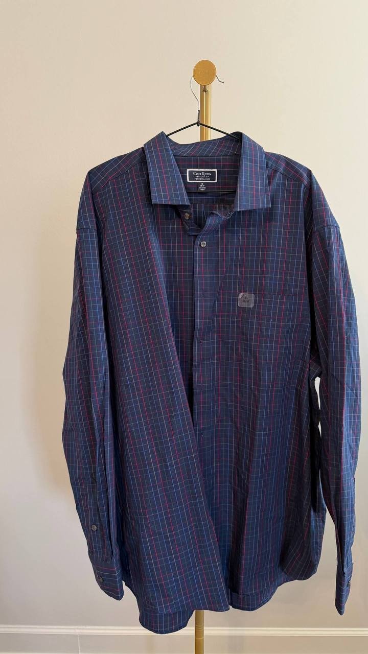 Club Room Men’s Classic‑Fit Plaid Button‑Down Shirt 19 36‑37 NWT