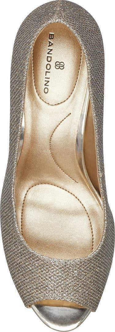 Bandolino Rainaa Peep Toe Pumps Gold Glitter 6M Women’s Heels NWB MSRP $89