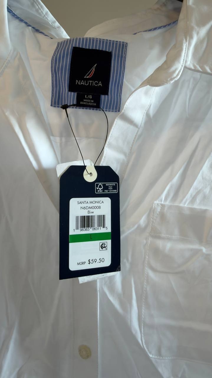 Nautica Cotton Sleeveless Button‑Front Top Bright White L NWT $59.50