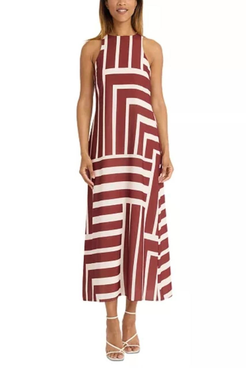 Donna Morgan Geo Print Maxi Dress Women’s Size 2 Cream Dark Red NWT $158