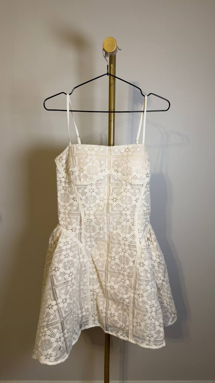 Avec Les Filles Cotton Straight Neck Mini Dress Cream 4 NWT $138